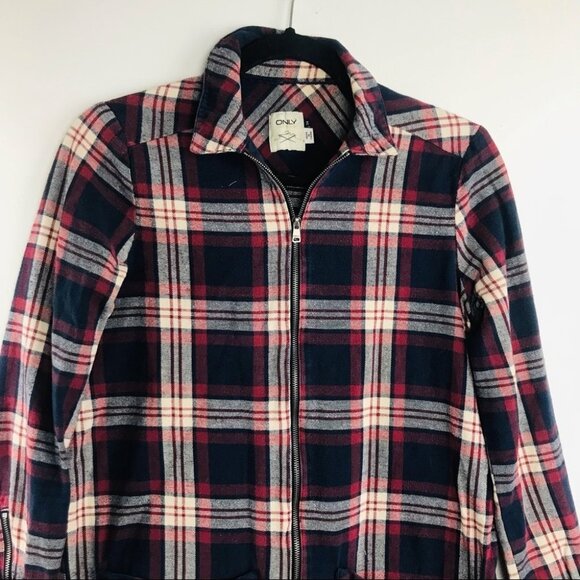 Only Plaid Flannel Zip Up Shirt Women size 34 - Picture 6 of 15